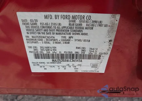 2020 Ford Ecosport Se z USA, uszkodzony, nr VIN MAJ3S2GE6LC365456